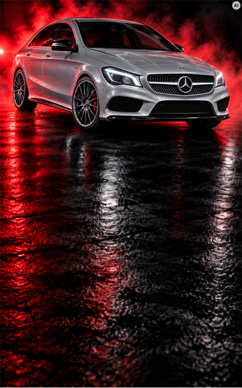 Mercedes CLA in red studio lighting